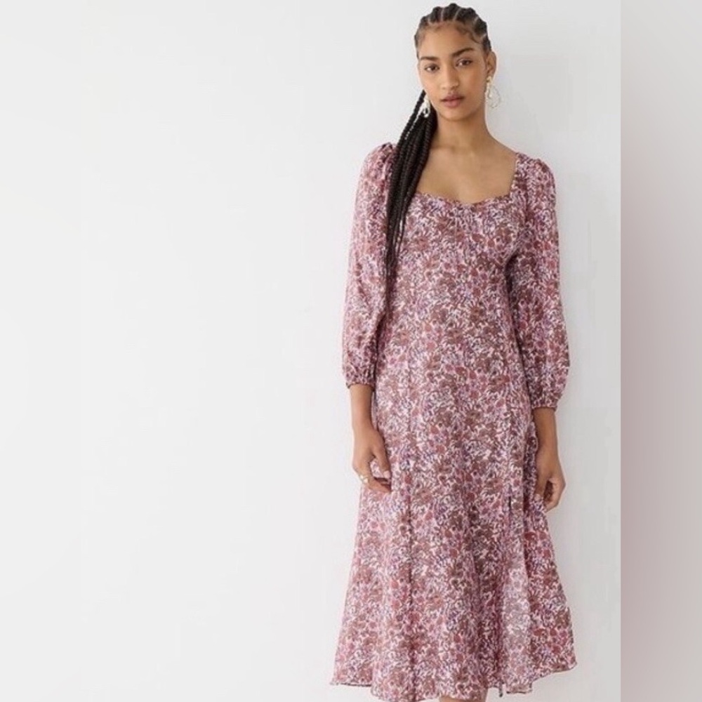 J.Crew Sweetheart Long-Sleeve Midi Dress in Fête Floral #BK975 size 2 new